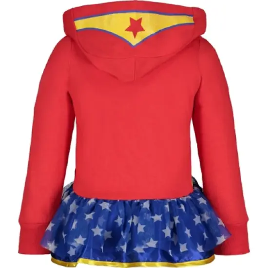 DC Comics Justice League Wonder Woman Little Girls Zip Up Costume Hoodie Red 7-8 image {2}