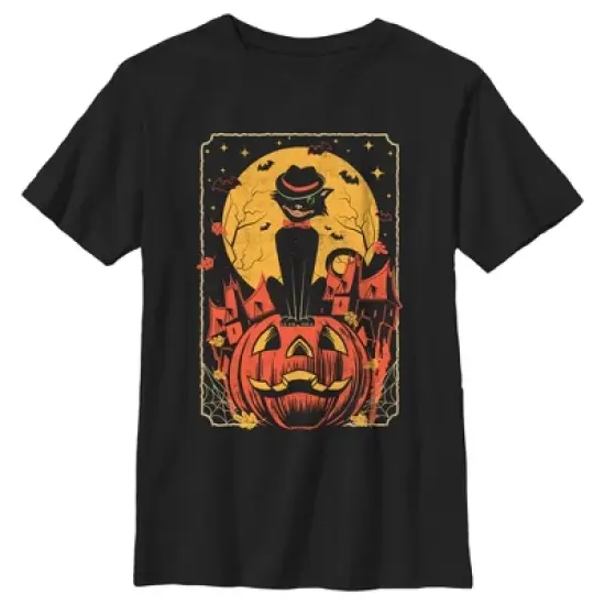 Boy's Lost Gods Halloween Retro Cat Scene T-Shirt image {4}