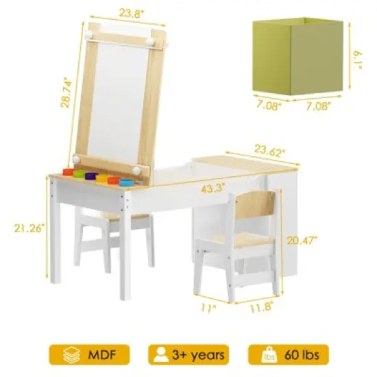 Kids Art Table and Easel Chair Set with Large Storage Desk, Wooden Drawing Desk w/Paper Roll for Children Ages 8-12, 43" L x 24" W image {1}
