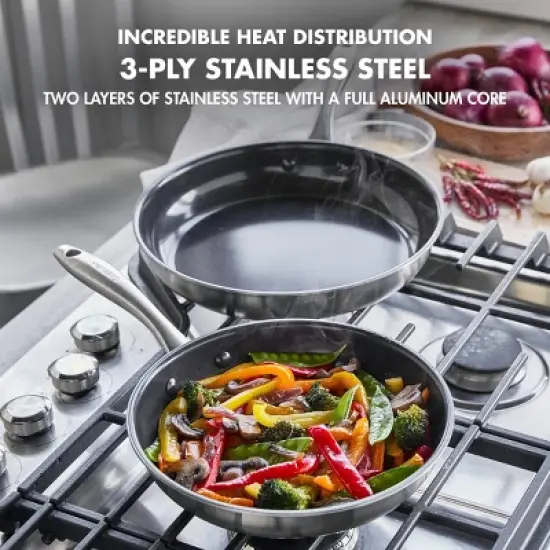 GreenPan Greenwich  2pk Stainless Steel Ceramic Frypan Set image {5}