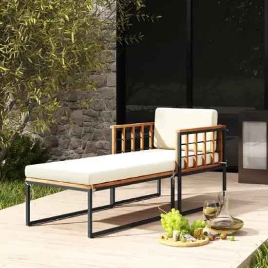 Tangkula 2pcs Outdoor Chaise Lounge Chair Acacia Wood Heavy Duty 1200 lbs Weight Capacity image {2}