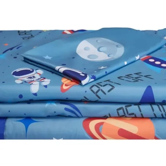 EVERYDAY KIDS 4 Piece Toddler Bedding Set - Outer Space Adventures - Includes Comforter, Flat Sheet, Fitted Sheet and Reversible Pillowcase image {6}