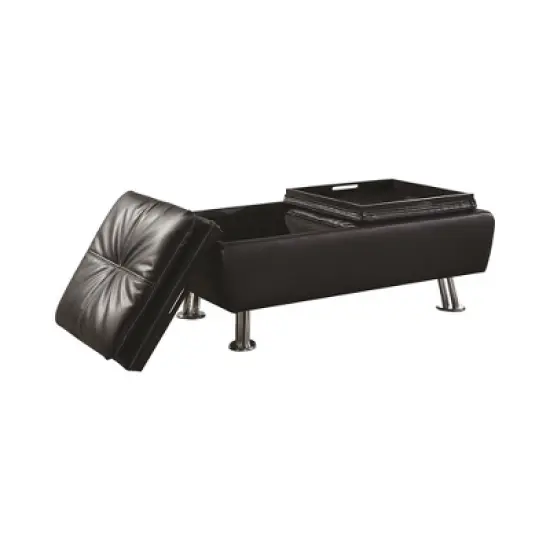 Simple Relax Leatherette Storage Ottoman with Reversible Trays, Black image {2}
