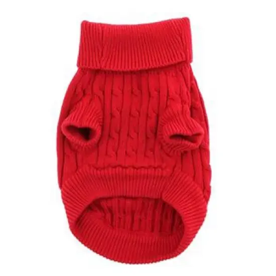 Cotton Cable Knit Dog Sweater - Red image {3}