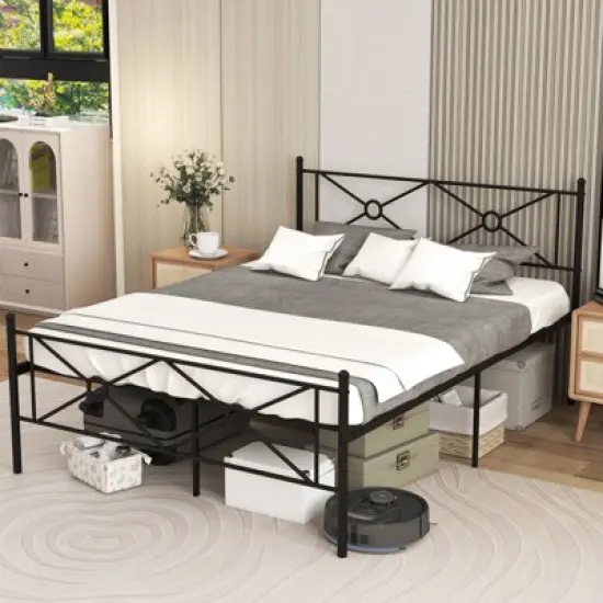 Costway Full/Queen Size Metal Platform Bed Frame w/ Headboard Mattress Foundation image {1}