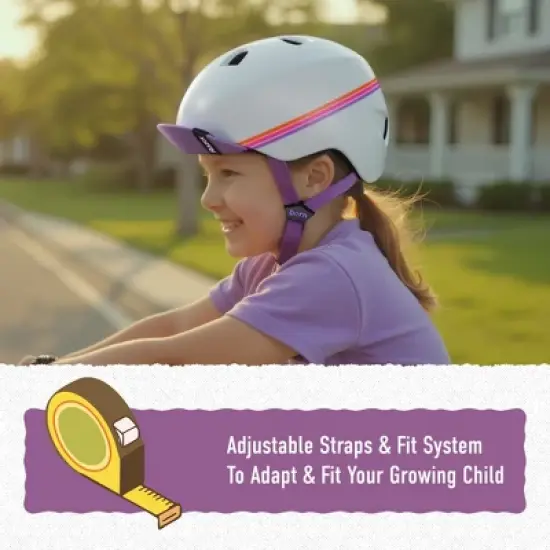 BERN Nino Razor Kids Bike & Skate Helmet &ndash; S/M &ndash; Satin White Purple Sunset &ndash; Flip Visor, Lightweight, Multi-Sport Protection, Adjustable Fit image {3}