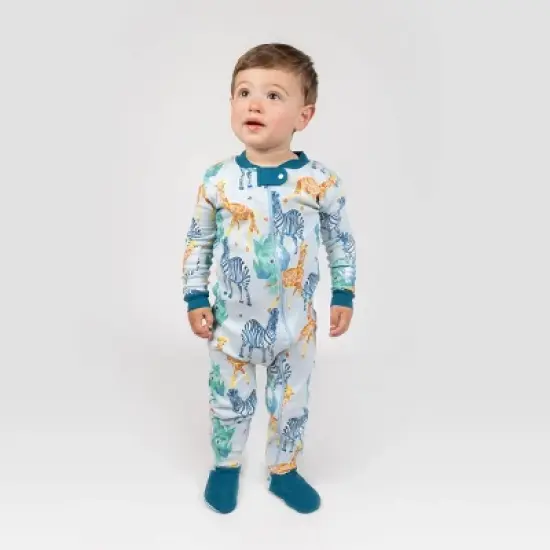 Burt's Bees Baby&reg; Baby Wild Safari Organic Cotton Tight Fit Footed Pajama - Metallic Blue image {2}