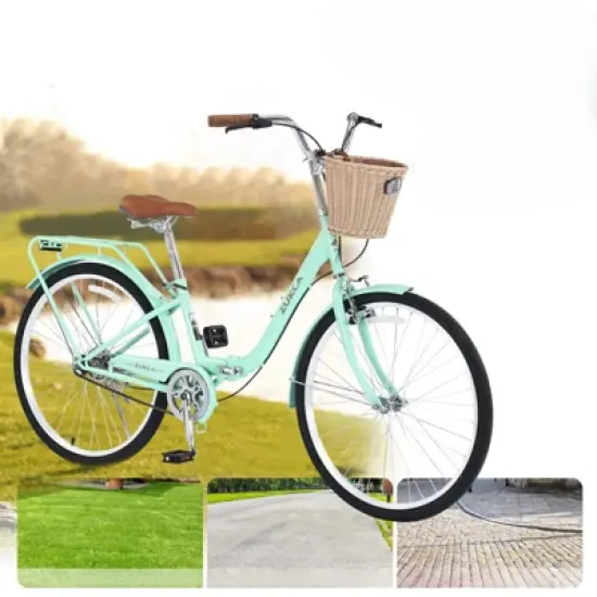 DSVIMOY 26 Inch Folding Lady Bike, Single Speed, Compact Design for Easy Storage and Commuting, Green, 66.93"*25.2"*40.95" image {1}