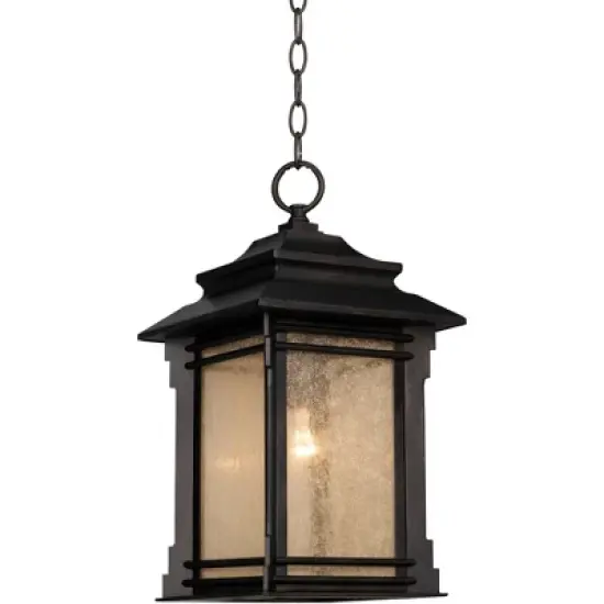 Franklin Iron Works Hickory Point Rustic Outdoor Hanging Light Walnut Bronze 19 1/4" Frosted Cream Glass Damp Rated for Post Exterior Barn Deck House image {3}
