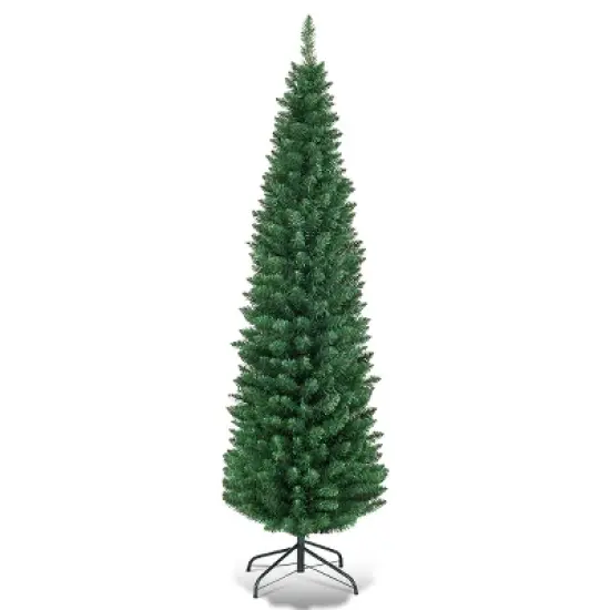 Costway 5'/6'/7'/8' /9' PVC Artificial Pencil Christmas Tree Slim Green image {10}