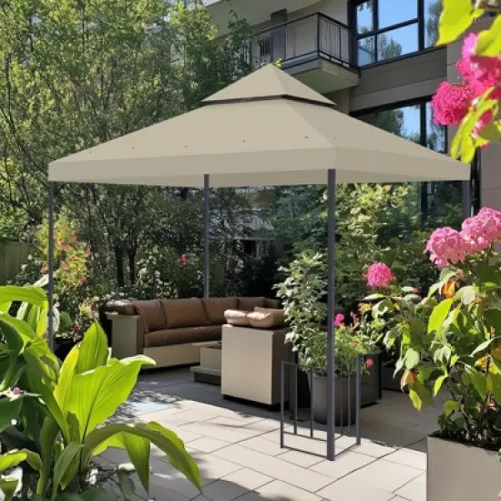 Yescom 10x10Ft Gazebo Top Replacement 2 Tier PU Water Resistance Outdoor Canopy Cover Patio Garden Outdoor Party Gray image {7}