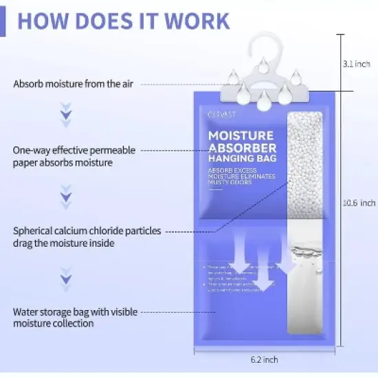 CLEVAST Moisture Absorbers Packets 10 Pack, Dehumidifier Bags for Closet, Absorber in Wardrobes, Bedrooms, Bathrooms(Net Wt. 230g/Pack) image {2}