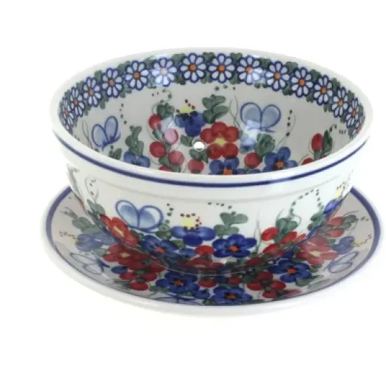 Blue Rose Polish Pottery 454-195 Vena Berry Bowl with Saucer image {5}