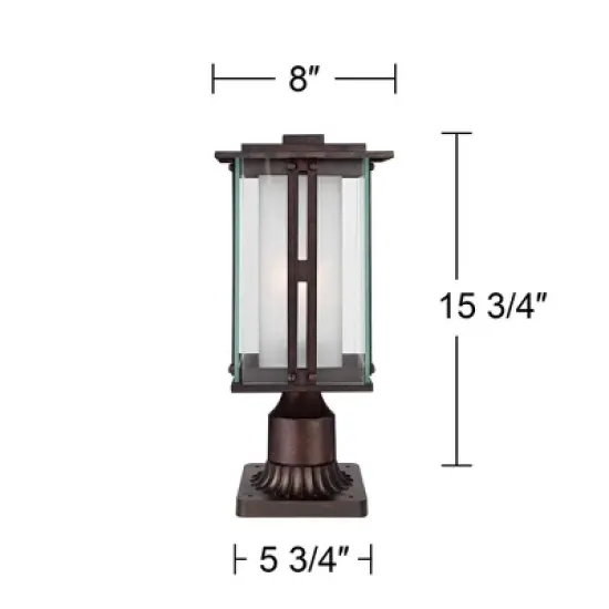Franklin Iron Works Rustic Industrial Outdoor Post Light with Pier Mount Bronze Metal 15 3/4" Clear Frosted Glass for Exterior Deck House Porch Yard image {4}