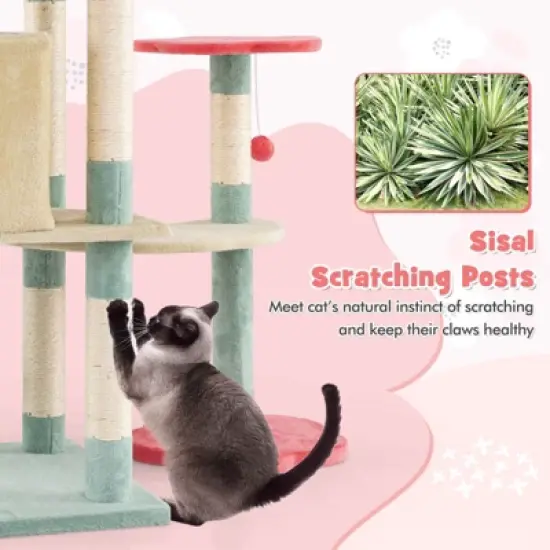 Costway 61&rdquo; Tall Cat Tree Multi-Level Aesthetic Floral Kitten Tower Indoor Cat Climbing Stand Activity Center image {9}