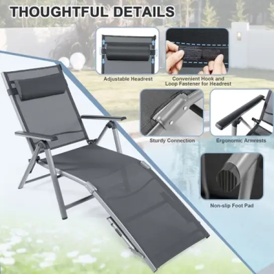 Tangkula Patio Lounge Chair Rustproof Aluminum Folding Chaise w/ Adjustable Backrest & Footrest image {3}