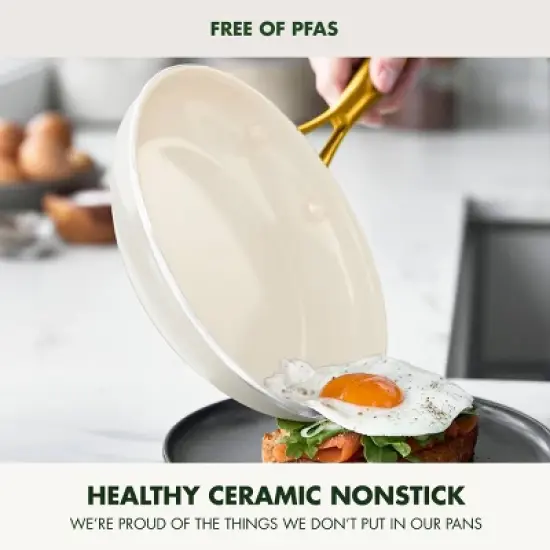 GreenPan Studio 12pc Aluminum Ceramic Nonstick Cookware Set Linen: Lifetime Warranty, Dishwasher-Safe, Non-Induction image {1}