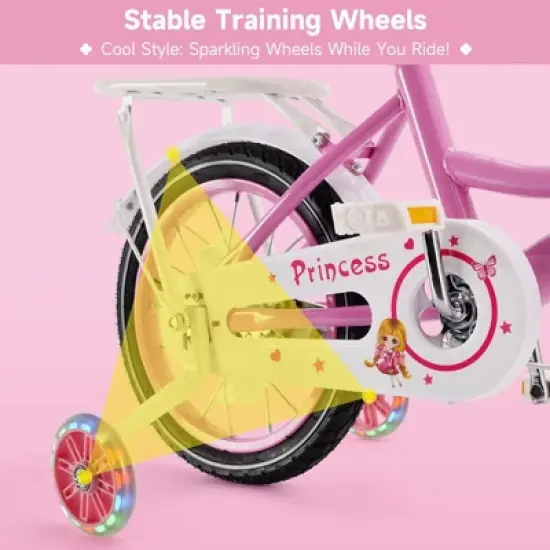 Topteng Girl Children's Bicycle Outdoor Ride-On Bike with Kickstand, Adjustable Seat, and Basket, Pink/Purple image {5}