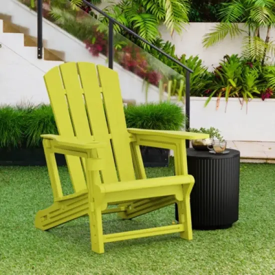 DSVIMOY Patio Adirondack Chair with Cup Holder, Outdoor Comfortable Seat for Backyard, Yellow, 31.4"*29.6"*36.4" image {3}