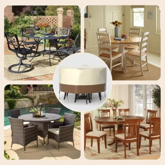 Topteng Waterproof Outdoor Patio Round Table Cover - Beige image {6}