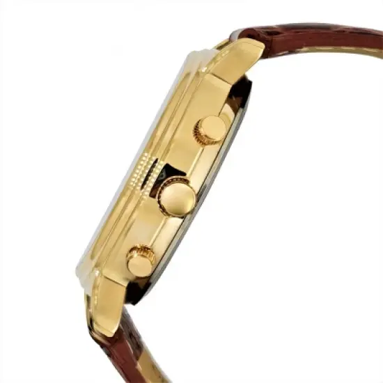 Peugeot Men's Vintage Multi-Function Moon Phase Watch with Perpetual Calendar and Brown Leather Band image {3}