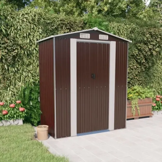 vidaXL Garden Shed Dark Brown Galvanized Steel Large Sliding Components image {1}