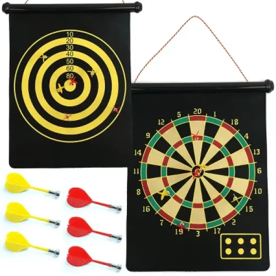 Toy Time Kids' Magnetic Roll-up Dart Board and Bullseye Game with Darts - Red/Yellow image {5}
