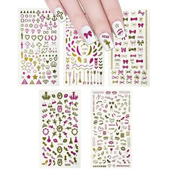 Wrapables 450+ Nail Stickers Pink & Gold Foil Nail Stickers Nail Art, 5 sheets - Love image {4}
