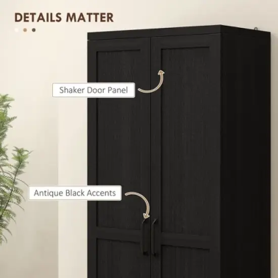 Yukimo 63" Cinnamon Black Wood Grain Kitchen Pantry, Freestanding Cabinet with 2 Adjustable Shelves, Elegant Handles, Anti-Tipping Safety Feature image {6}