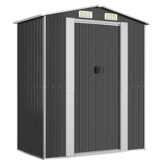 vidaXL Galvanized Steel Garden Shed, Anthracite - Outdoor Storage Space for Garden Tools and Equipment - Weather-Resistant Material image {8}