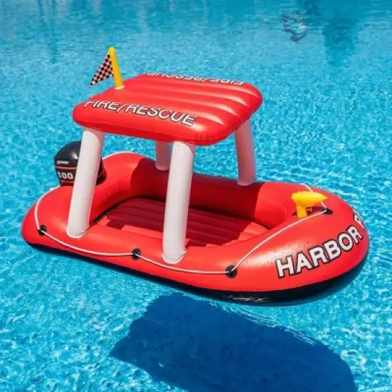 Zone Tech Fireboat Squirter Inflatable Pool Toy and Inflatable Patrol Boat Pool for Kids Cool Retro Style for Beach Ocean Pool Lake Extra Floatie image {1}