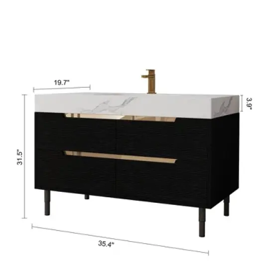 40" Wall-Mounted Bathroom Vanity with Oval Ceramic Sink, Floating Cabinet with Moisture-Resistant Countertop, Soft-Close Storage image {5}