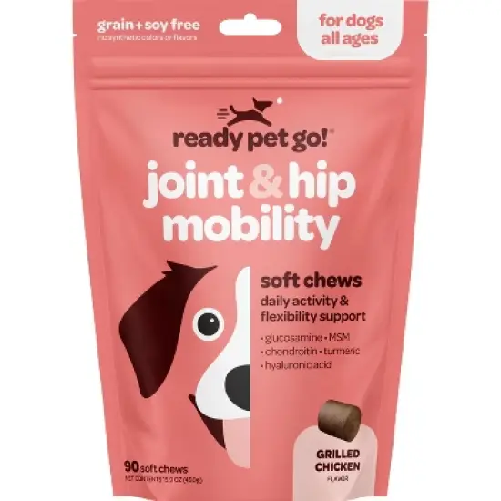 Ready Pet Go Joint & Hip Mobility Chews for Dogs, With Glucosamine Chondroitin MSM, Turmeric & Hyaluronic Acid, Grilled Chicken Flavor, 60 or 90ct image {9}