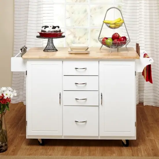 Cottage Country Wood Top Kitchen Cart White - Buylateral image {1}