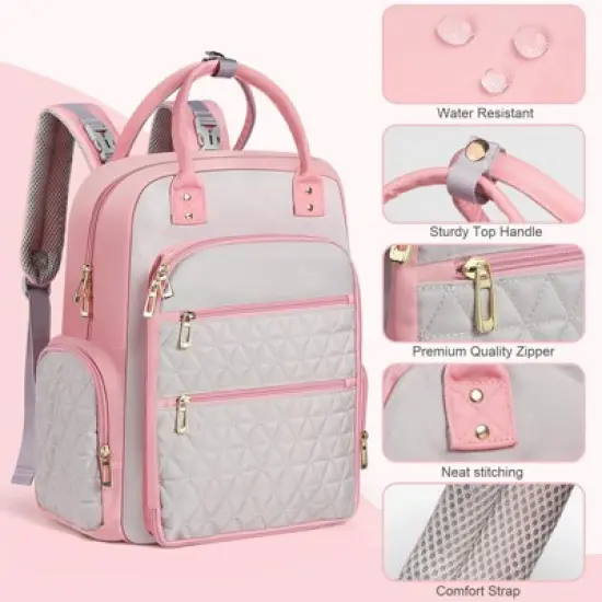 Itopfox Large Capacity Multifunctional Diaper Backpack for Travel & Hospital Use with Multiple Pockets - Pink image {2}