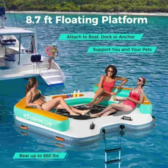 Costway 8.7 ft Inflatable Floating Dock with Detachable Ladder Mesh Swim Lounge Beach image {5}