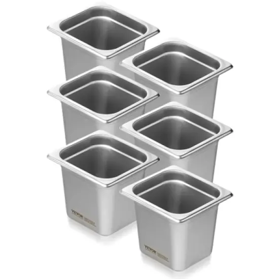 VEVOR 6 Pack Hotel Pans, 1/6  Size Anti-Jam Steam Pan, 0.8mm Thick Stainless Steel Restaurant Steam Table Pan, 6-Inch Deep Commercial Table Pan image {8}
