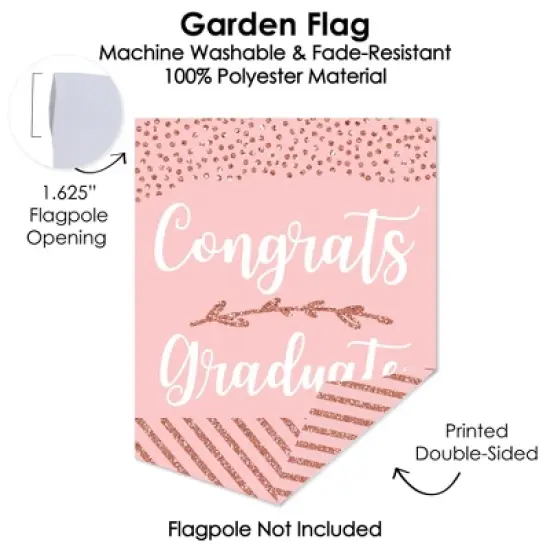 Big Dot of Happiness Rose Gold Grad - Outdoor Home Decorations - Double-Sided Graduation Party Garden Flag - 12 x 15.25 inches image {2}