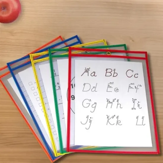 School Smart Reusable Dry Erase Pocket Sleeves, 10-1/2 x 13 Inches, Assorted, Set of 10 image {2}