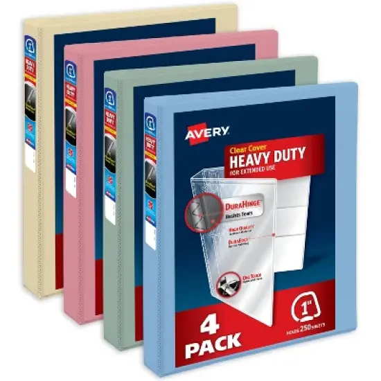 Avery Heavy-Duty View 3 Ring Binders, 1 Inch One Touch Slant Rings, 250-Sheet Capacity, DuraHinge, 1.4 Inch Wide Spine, Customizable Clear Cover and image {6}