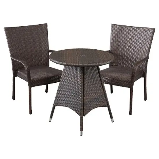 Nelson 3-piece Wicker Patio Bistro Set - Brown - Christopher Knight Home image {1}