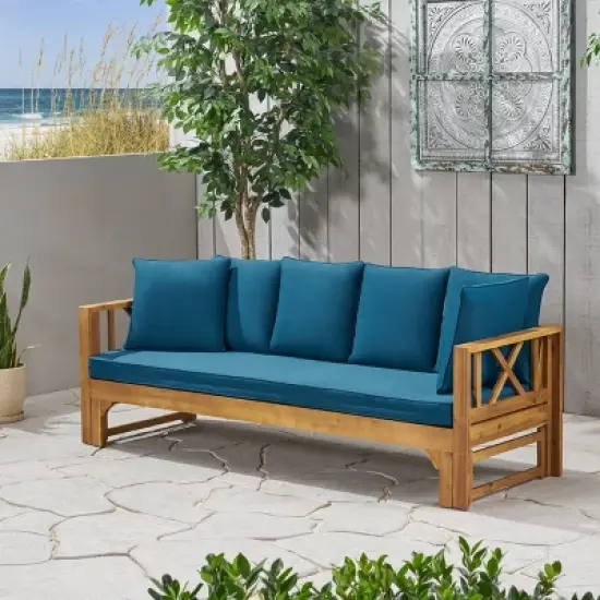 Long Beach Acacia Wood Extendable Patio Daybed Sofa Teak - Christopher Knight Home image {1}