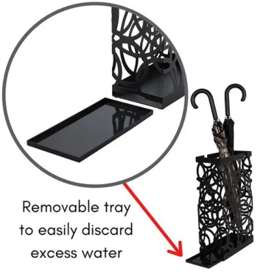 BirdRock Home Umbrella Holder Stand with Removable Water Tray - Circle Design - Black image {6}