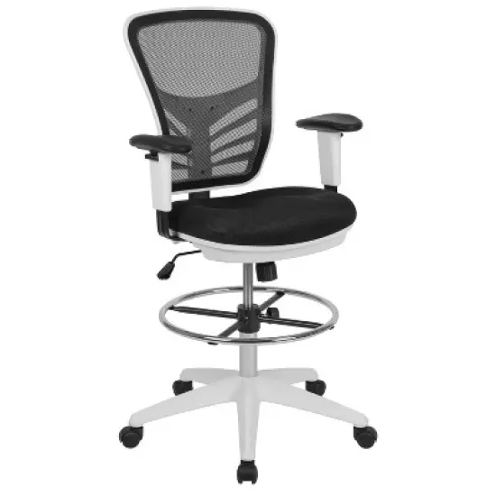Flash Furniture Mid-Back Mesh Ergonomic Drafting Chair with Adjustable Chrome Foot Ring, Adjustable Arms image {13}