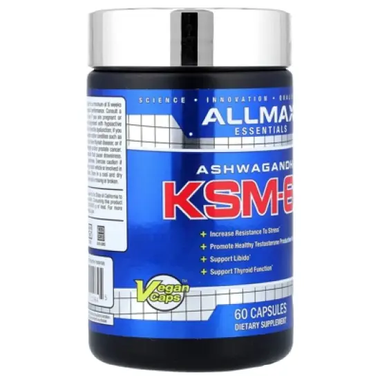 ALLMAX Essentials Ashwagandha KSM-66 (60 Veggie Caps) - Increase Muscle Strength & Recovery - Non-GMO, Gluten Free - 30 Servings image {3}
