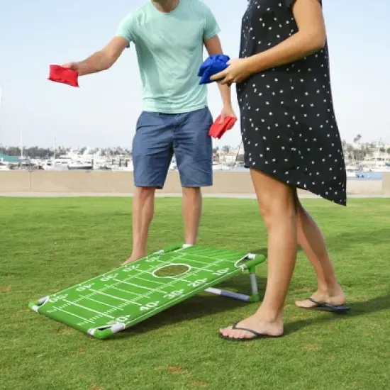 GoSports Portable PVC Framed Cornhole Toss Game Set with 8 Bean Bags and Travel Carrying Case - Choose American Flag Design, Red & Blue or Football image {1}