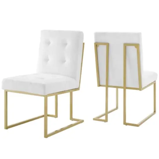Set of 2 Privy Stainless Steel Upholstered Fabric Dining Accent Chairs - Modway image {7}
