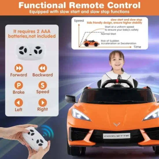 Costway 12V Electric Kids Ride On Car with Remote Control Wireless Connection Lights Orange/Pink/Red/White image {7}