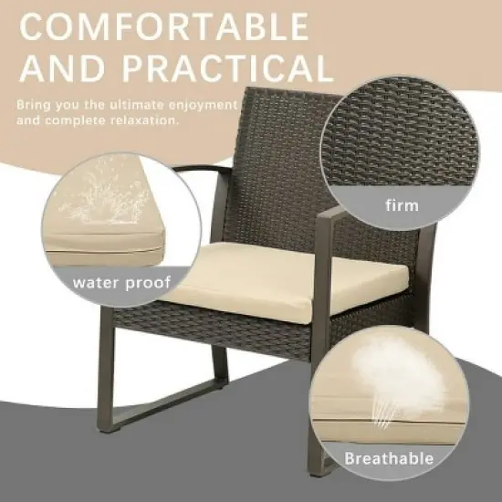 3 Pieces Outdoor Rattan Wicker Chairs With Cushions And Table image {2}