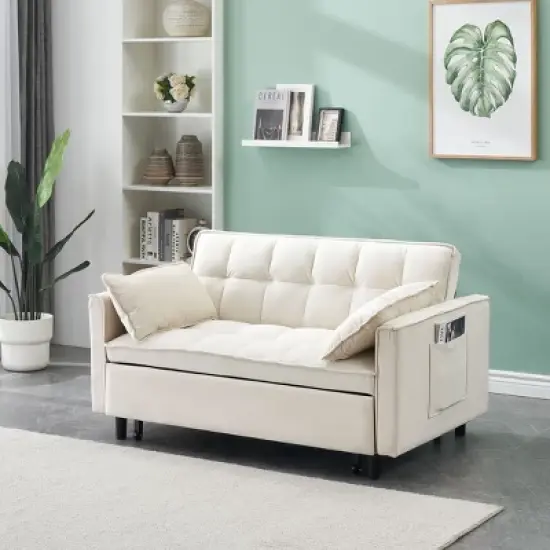 Okak Modern Comfy Velvet Convertible Sleeper Sofa Bed with Adjustable Backrest & Pillows,Upholstered Deep Seat Sofa Couch for Living Room image {5}